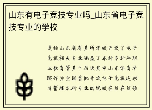 山东有电子竞技专业吗_山东省电子竞技专业的学校